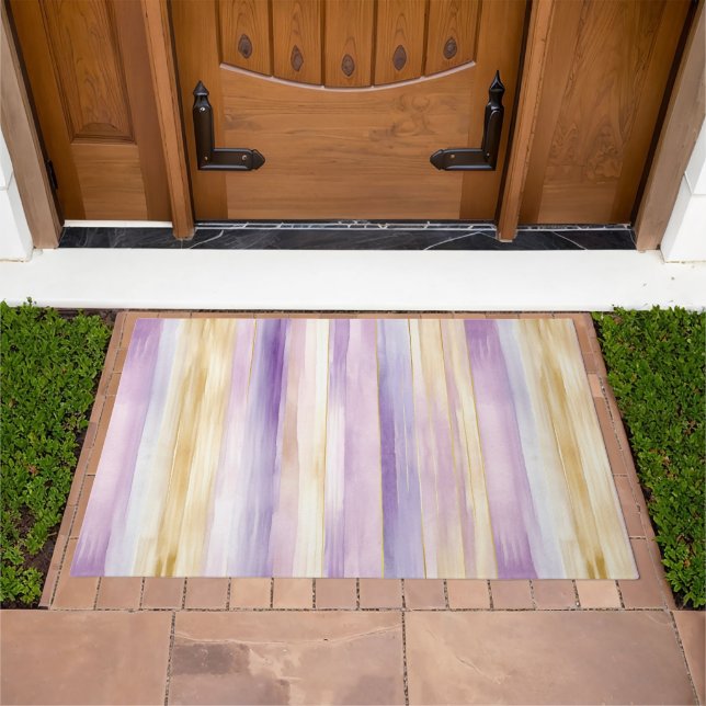 Purple Cream Iris Stripes   Doormat (Outdoor)