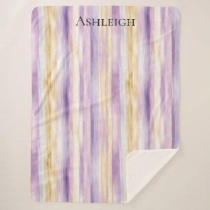 Purple Cream Iris Stripes Sherpa Blanket