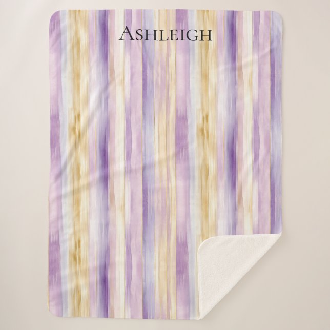 Purple Cream Iris Stripes   Sherpa Blanket (Front)