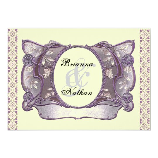 Purple & Cream Ornate Vintage Wedding Invitation