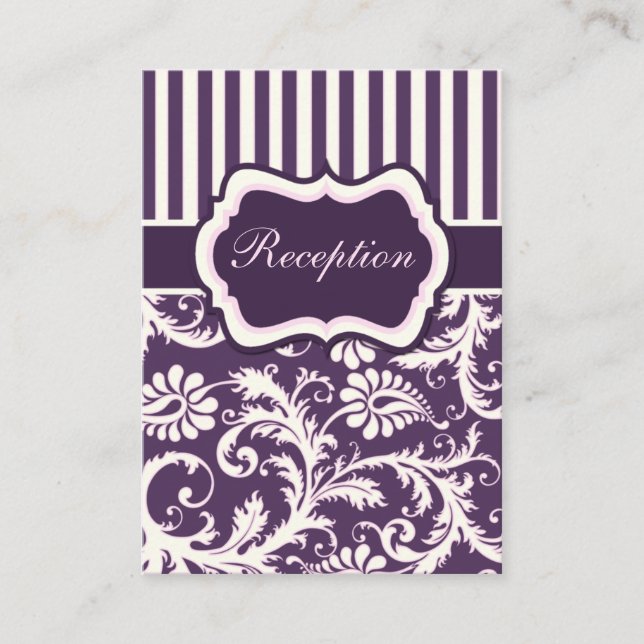 Purple, Cream, Pink Striped Damask Enclosure Card (Front)