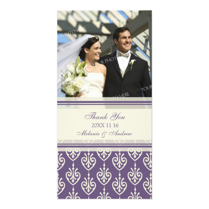 Purple Cream Thank You Wedding Photo Cards