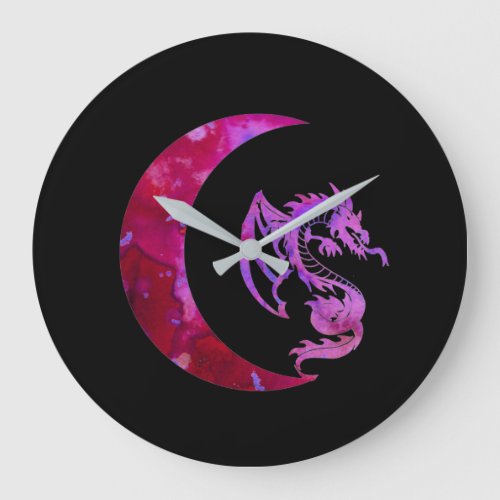 Purple Crescent Moon and Dragon Large Clock