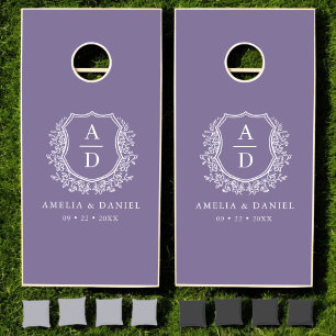 Purple Crest Botanical Monogram Wedding  Cornhole Set