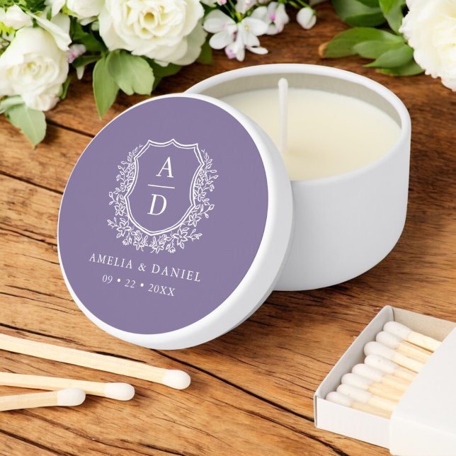 Purple Crest Botanical Monogram Wedding  Mini Candle Favors (Creator Uploaded)