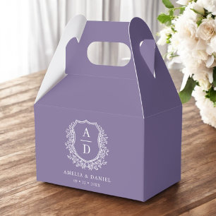 Purple Crest Floral Monogram Wedding Modern Favor Boxes