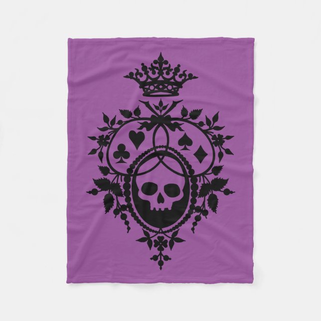 Purple Crest with Skull and Cardsuits Fleece Blanket (Front)