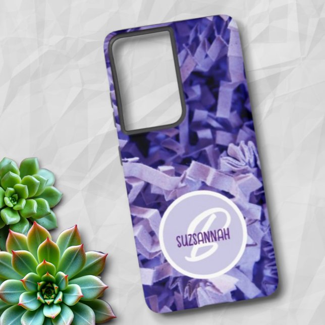 Purple Crinkled Shredded Paper Monogram Samsung Galaxy Case (phone casse back )