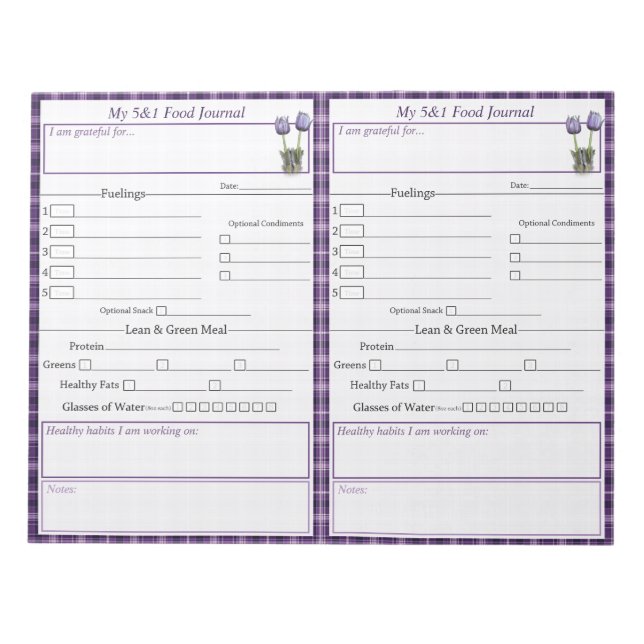 Purple Crocus 5 - 1 Food Journal Pages Notepad (Front)
