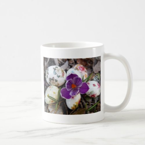 Purple Crocus and Floral Easter Eggs Coffee Mug