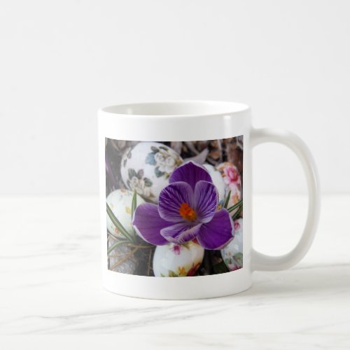 Purple Crocus and Floral Easter Eggs Coffee Mug