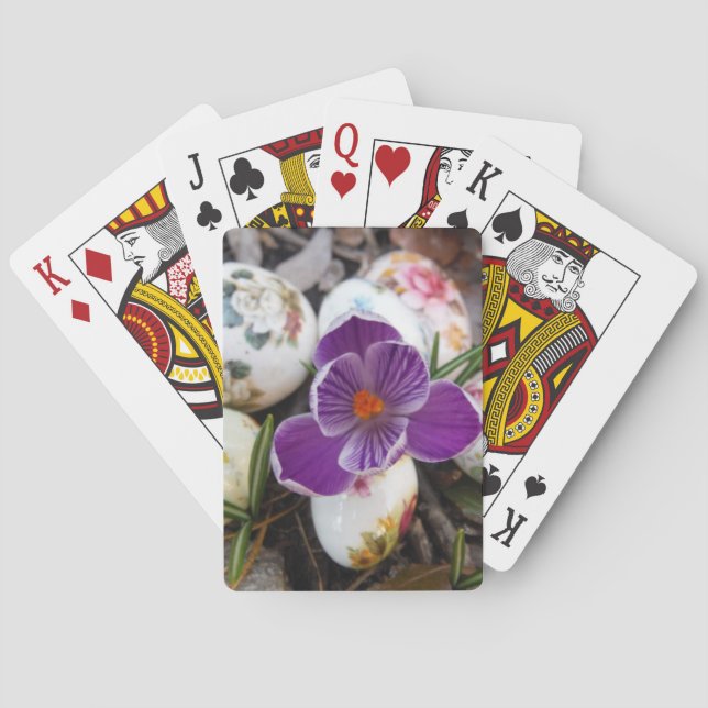 Purple Crocus and Floral Easter Eggs Poker Cards (Back)