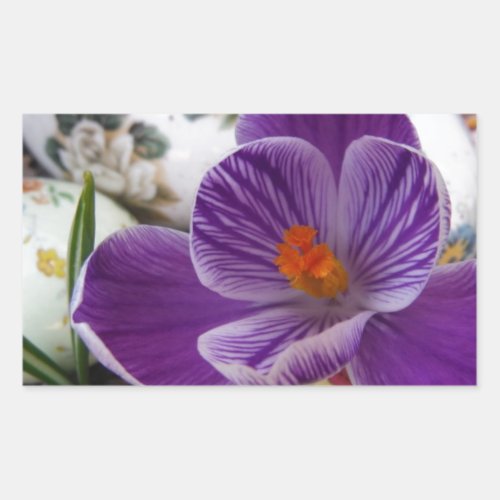 Purple Crocus and Floral Easter Eggs Rectangular Sticker