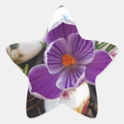 Purple Crocus and Floral Easter Eggs Star Sticker