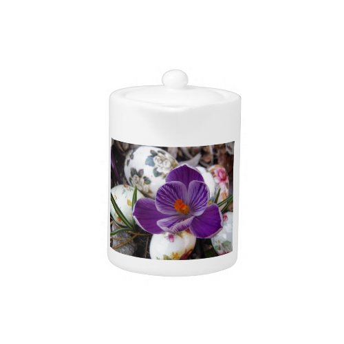 Purple Crocus and Floral Easter Eggs Teapot