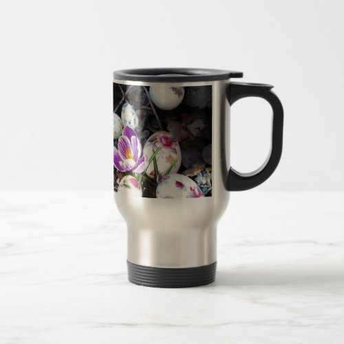 Purple Crocus and Floral Easter Eggs Travel Mug