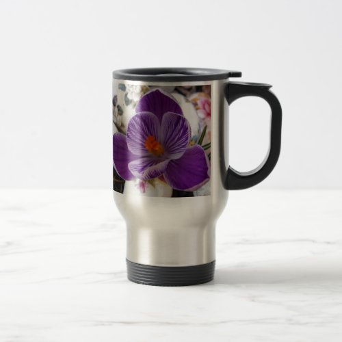 Purple Crocus and Floral Easter Eggs Travel Mug