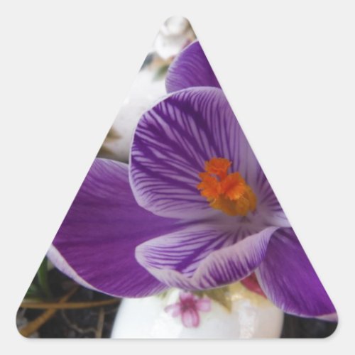 Purple Crocus and Floral Easter Eggs Triangle Sticker