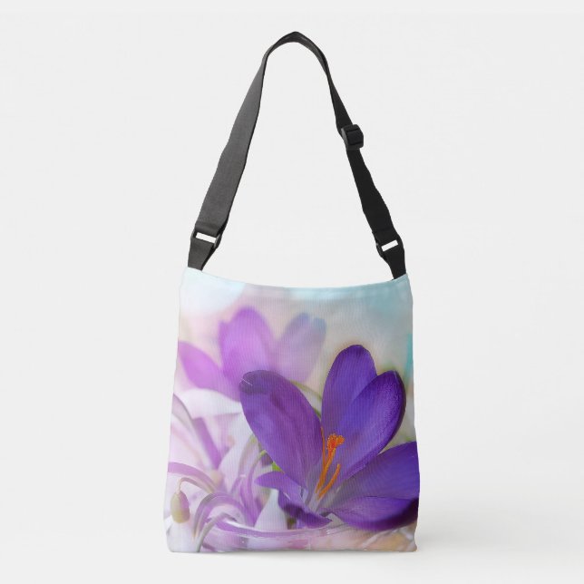Purple Crocus Cross-Body Crossbody Bag (Front)