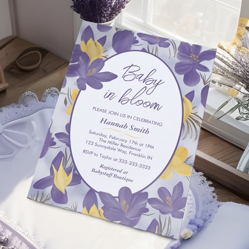 Purple Crocus Floral Bloom Late Winter Baby Shower Invitation