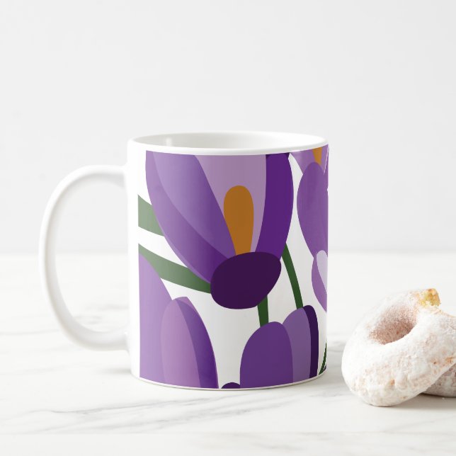 Purple Crocus Floral Coffee Mug (With Donut)