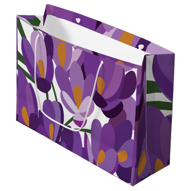 Purple Crocus Floral Large Gift Bag (Front Angled)