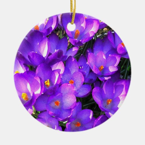 Purple Crocus Flower Ceramic Ornament