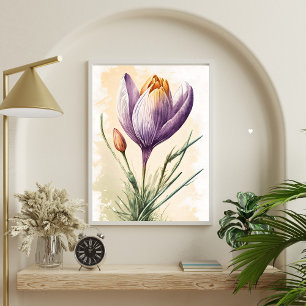 Purple Crocus Flower Floral Watercolor Wall Art