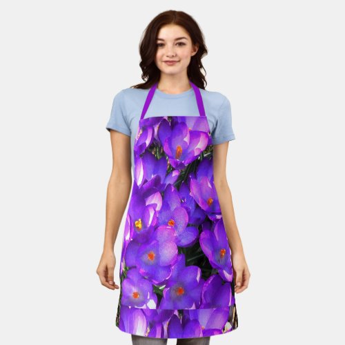 Purple Crocus Flower Pattern Apron