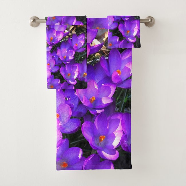 Purple Crocus Flower Pattern Bath Towels