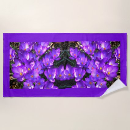 Purple Crocus Flower Pattern Beach Towel