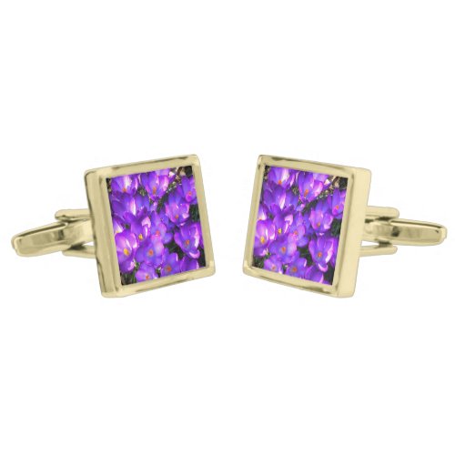 Purple Crocus Flower Pattern Cufflinks