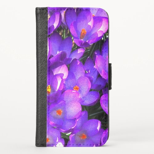 Purple Crocus Flower Pattern iPhone X Wallet Case