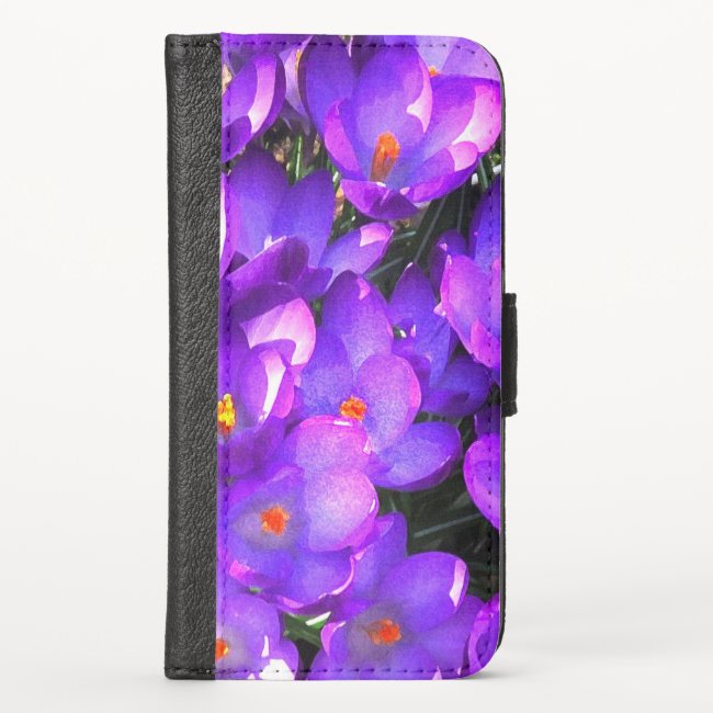 Purple Crocus Flower Pattern iPhone X Wallet Case
