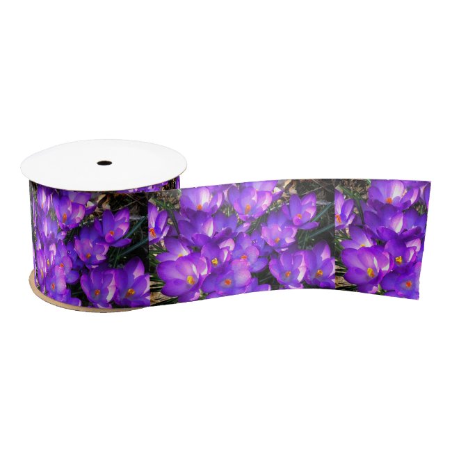 Purple Crocus Flower Pattern Satin Ribbon