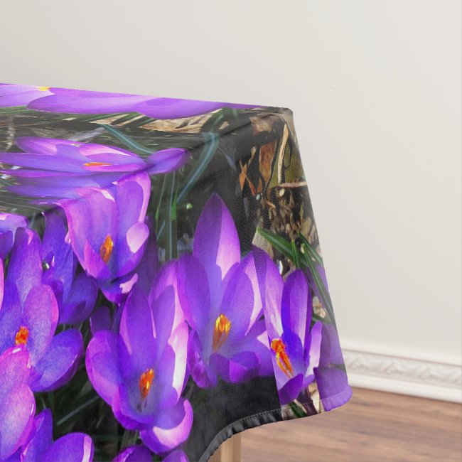 Purple Crocus Flower Pattern Tablecloth