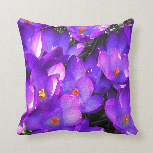 Purple Crocus Flower Pattern Throw Pillow