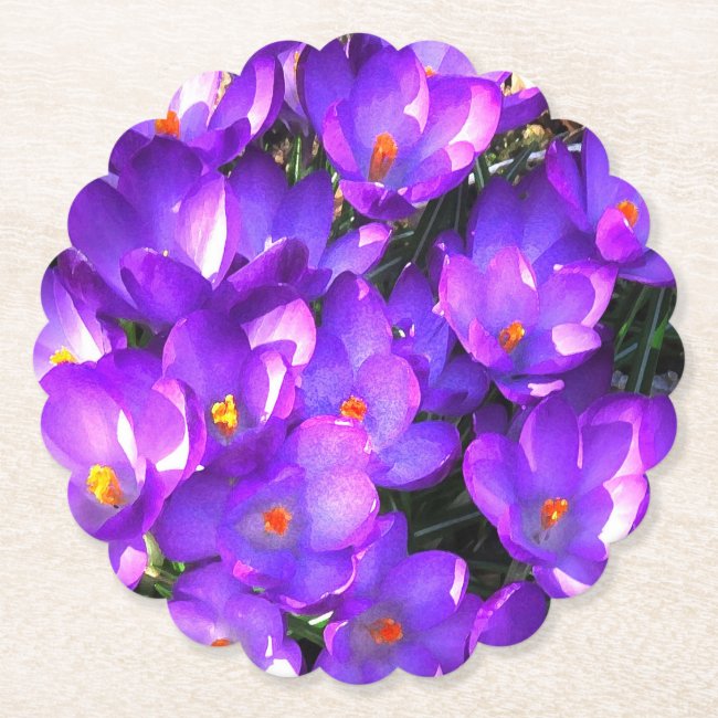 Purple Crocus Flower Set of Sturdy Paper Coasters