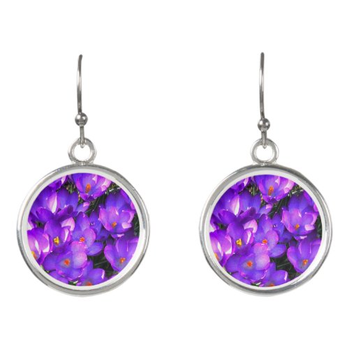 Purple Crocus Flowers Drop Earrings