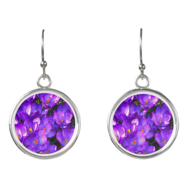 Purple Crocus Flowers Drop Earrings