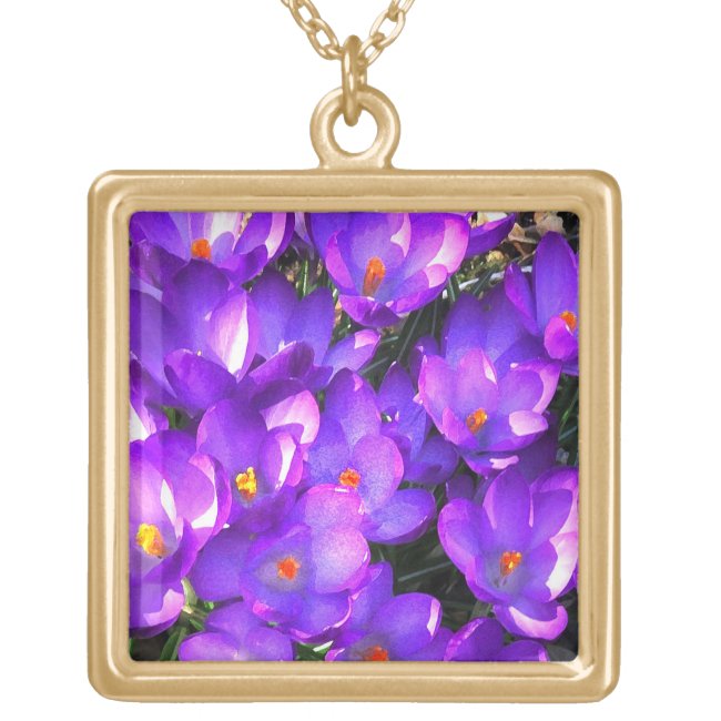 Purple Crocus Flowers Necklace