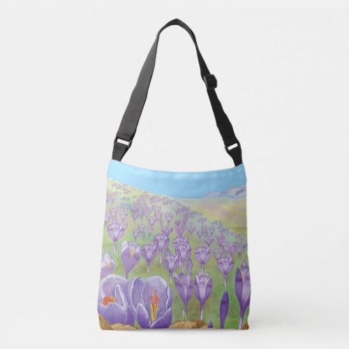 Purple Crocus Flowers on Spring Hill Illustration  Crossbody Bag