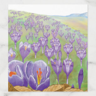 Purple Crocus Flowers on Spring Hill Illustration Envelope Liner