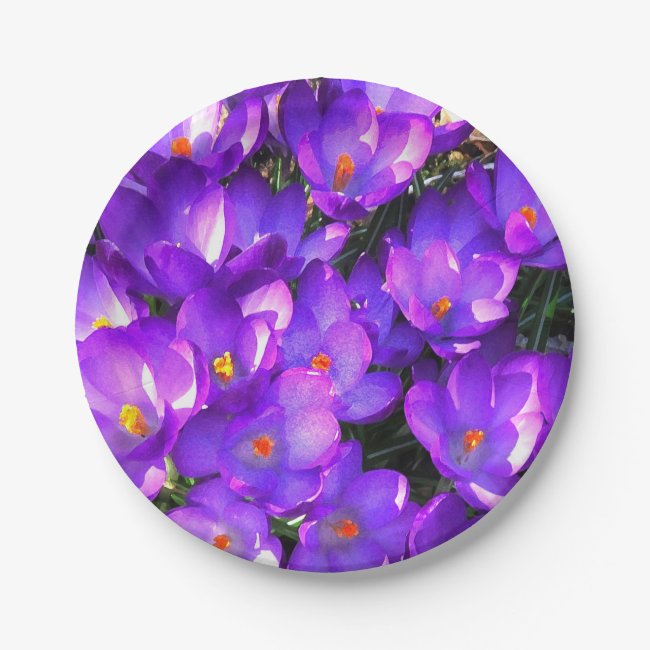 Purple Crocus Flowers Paper Plates