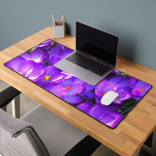 Purple Crocus Flowers Pattern Desk Mat