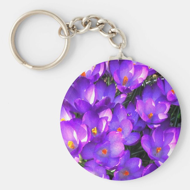 Purple Crocus Flowers Pattern Keychain