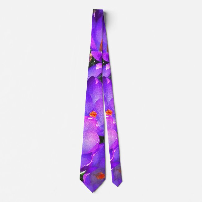 Purple Crocus Flowers Pattern Necktie