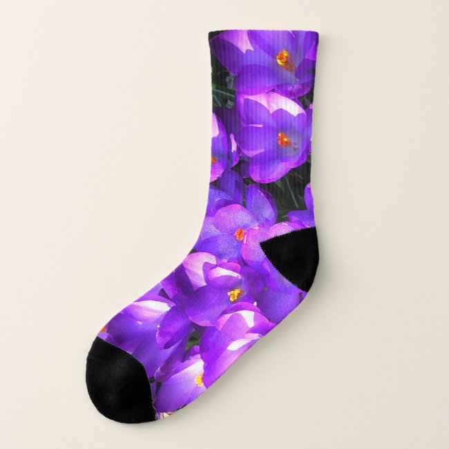 Purple Crocus Flowers Pattern Socks