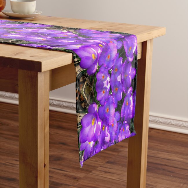 Purple Crocus Flowers Pattern Table Runner