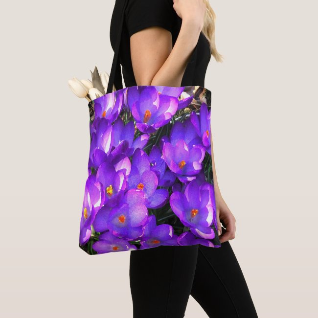Purple Crocus Flowers Pattern Tote Bag
